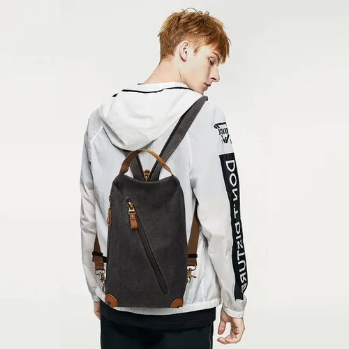 Vista 6 de KL928 Bolso bandolera pequeño Mochila cruzada de lona para el hombro, mochila casual para hombres y mujeres, negro (6887-canvas-black), Mochilas
