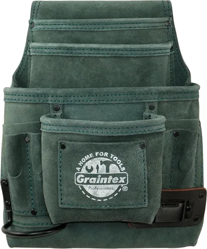 Vista 8 de Graintex Bolsa para clavos y herramientas de 10 bolsillos, bolsa de herramientas de cuero de gamuza, cinturón de herramientas para constructores