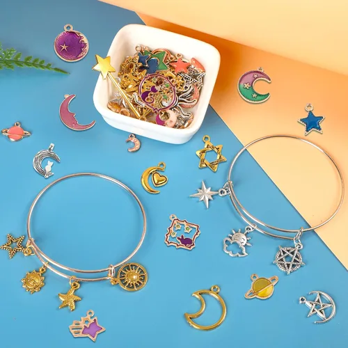 Vista 5 de SANNIX 120Pcs Mixed Sun Star Moon Charms Jewelry Making Gold Enamel