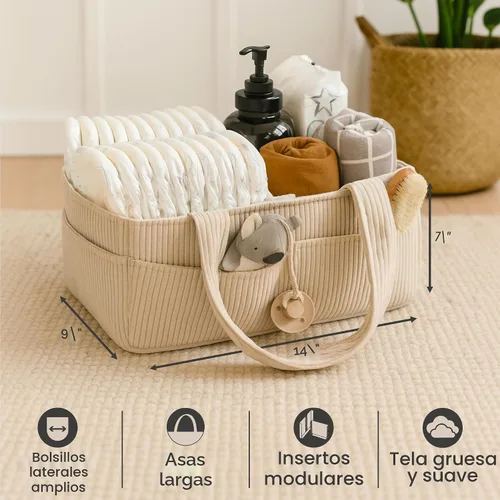 Vista 4 de PUTSKA Organizador de pañales para bebé para mesa de cambio – Elegante cesta de almacenamiento para guardería, artículos esenciales para recién