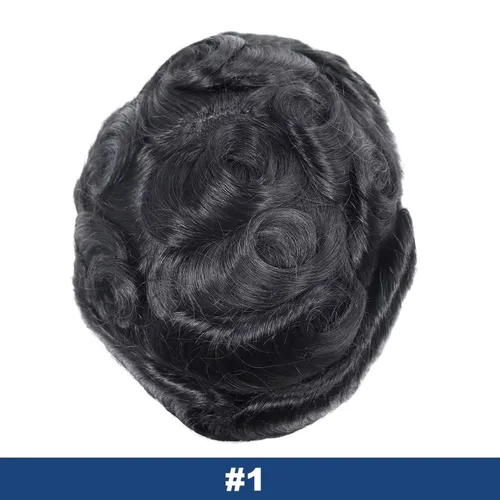 Vista 2 de HAPPY&CC Pieza del sistema de cabello humano Toupee para hombre Mono Lace #1 Negro Azabache