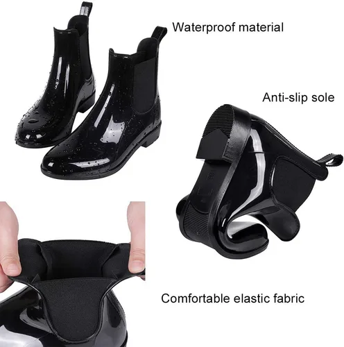 Vista 5 de Evshine - Botas de lluvia cortas para mujer, botas de lluvia de Chelsea ligeras, botas de goma impermeables