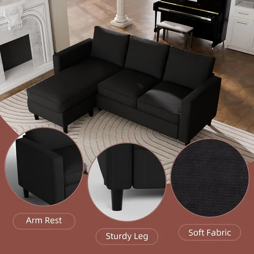 Vista 5 de Nuturelly Modern Convertible Sectional Sofa Couch with Reversible Chaise, 3-Seater L-Shaped Small Space Couch for Living Room, Apartment & Office