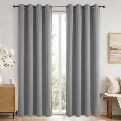 Vista 100 de Simplebrand Cortinas blancas puras de 96 pulgadas de largo para oscurecer la habitación, juego de 2 paneles para dormitorio/sala de estar, bloqueo