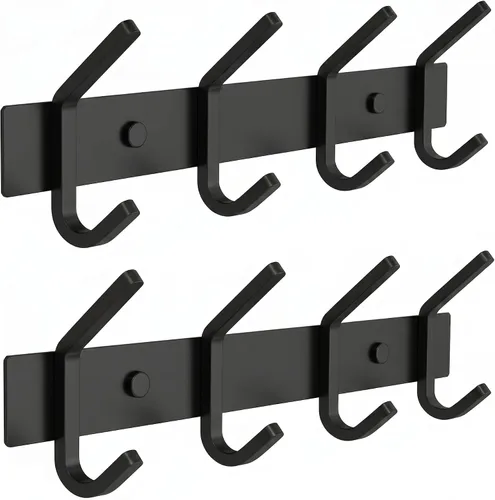 Vista 9 de Perchero de Abrigos Pequeño Negro Mate para Pared – Riel de Ganchos de Acero Inoxidable de 6 Pulgadas con 2 Ganchos Dobles para Abrigos