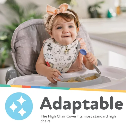 Vista 2 de Nuby Funda para silla alta para bebé, protege de derrames y migas, resistente al agua para una fácil limpieza, estampado de flechas