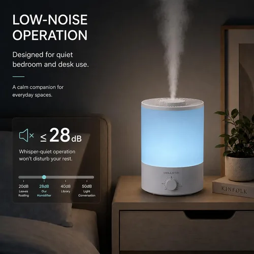 Vista 8 de Humidificadores de niebla fría para bebés, dormitorio, guardería, hogar y oficina Vaporizador ultrasónico súper silencioso, recarga superior