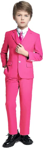 Vista 4 de Fersumm Conjunto de 5 piezas para niños, chaleco y pantalones de esmoquin para fiesta, con corbata para niño, formal