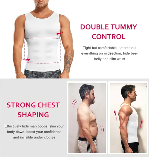 Vista 5 de Gotoly Camisa de compresión para hombre, faja moldeadora adelgazante, chaleco moldeador de cuerpo, camiseta sin mangas con control de abdomen