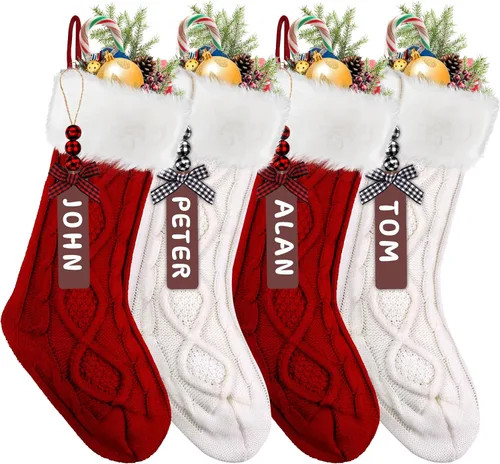 Vista 8 de XIMISHOP Paquete de 4 Medias de Navidad, 18 Pulgadas, Medias Grandes de Punto Trenzado Personalizadas, Decoraciones de Medias Colgantes de Navidad