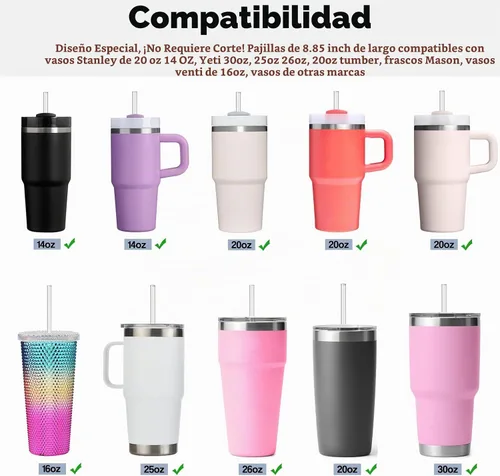 Vista 3 de ALINK Paquete de 10 popotes reutilizables transparentes para jarra Stanley de 20 oz y 14 oz, popotes de plástico duro Tritan para Yeti Rtic de 30