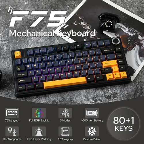 Vista 2 de EPOMAKER x Aula F75 - Teclado mecánico con junta, 75% inalámbrico intercambiable en caliente para juegos con relleno y perilla de cinco capas