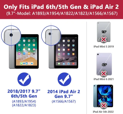 Vista 2 de Grifobes Fundas para iPad 6ª/5ª generación 2018/2017, para iPad Air 2 2014 9.7 pulgadas, resistente a prueba de golpes y resistente funda protectora