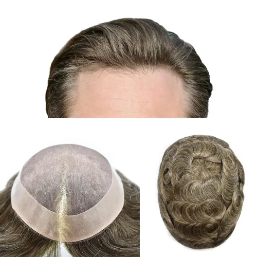 Vista 61 de Durable Fine Mono Toupee Hair Pieces para hombres Sistema de reemplazo de pelo para hombre Toupee pelo humano real protesis capilar para hombre 6x8