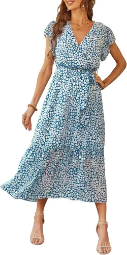 Vista 16 de PRETTYGARDEN Vestido largo bohemio floral de verano para mujer Melocotón Floral