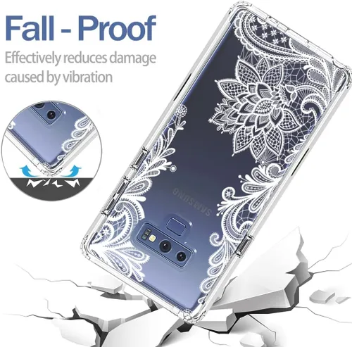 Vista 7 de Funda para Galaxy Note 9, Samsung Note 9 N960U con protector de pantalla de vidrio templado, patrón de mandala transparente, funda protectora