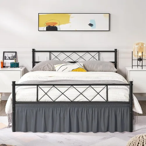 Vista 88 de Biscaynebay Faldas de cama envolventes con esquinas divididas para camas Twin/Twin XL de 15 pulgadas de caída, volantes de polvo elásticos Negro
