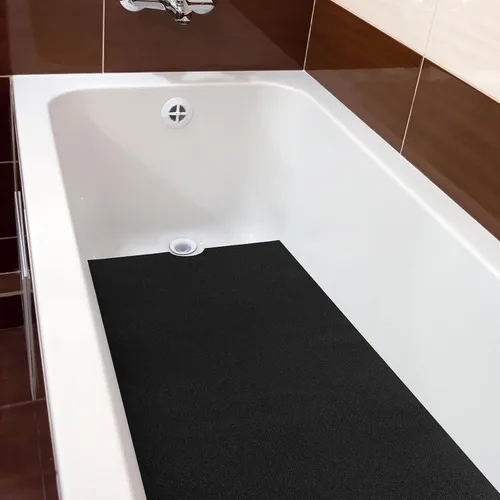 Vista 6 de Dunzoom Alfombrilla antideslizante para bañera de 16 x 40 pulgadas con corte de drenaje, antideslizante, antideslizante, segura, alfombrilla