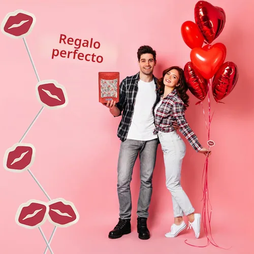 Vista 3 de 20 paletas de labios rojos de San Valentín, piruleta en forma de labio blanco con labios rojos, caramelos envueltos individualmente de 0.28 oz