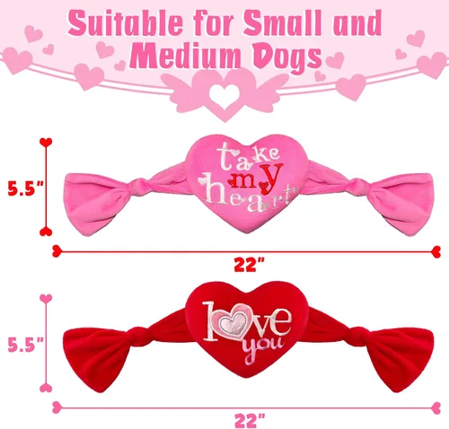 Vista 6 de Valenine's Day - Paquete de 2 juguetes para perros con forma de corazón, regalos para el día de San Valentín para perros pequeños y medianos