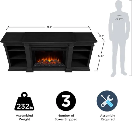 Vista 3 de Real Flame Eliot - Soporte de TV con chimenea eléctrica de 81 pulgadas para televisores de hasta 80 pulgadas, centro de entretenimiento con estantes