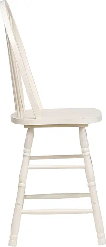 Vista 4 de Sunset Trading Andrews Arrowback Windsor Taburete de bar de 24 pulgadas Taburete de madera maciza blanca antigua Juego de 2