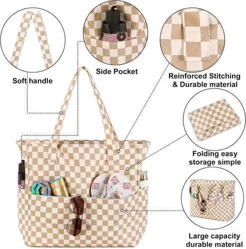 Vista 8 de Bluboon - Bolsa de playa impermeable para mujer, extra grande, con compartimento húmedo, para llevar de fin de semana, bolsa de piscina para viajes