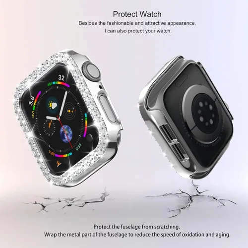 Vista 6 de 12 Pack Rc-Z para Apple Watch Series SE(2ª) 6 5 4 40mm Bling Case, parachoques doble con diamantes brillantes, marco protector de repuesto de rines