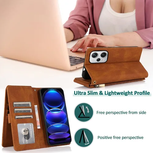 Vista 2 de Compatible con Xiaomi Redmi Note 12 Pro Plus/Pro+ 5G Wallet Case Protector de pantalla y cremallera Funda de cuero retro con tapa para tarjetero