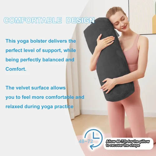 Vista 6 de Yoga Bolster Pillow for Restorative & Yin Yoga - Meditation Pillow with Velvet Cover - Rectangular