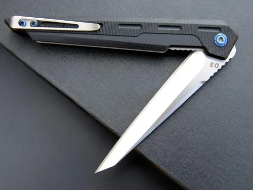 Vista 6 de Eafengrow EF948 Cuchillo plegable D2 hoja de acero + mango G10 cuchillo de camping al aire libre EDC cuchillos de herramientas (negro)
