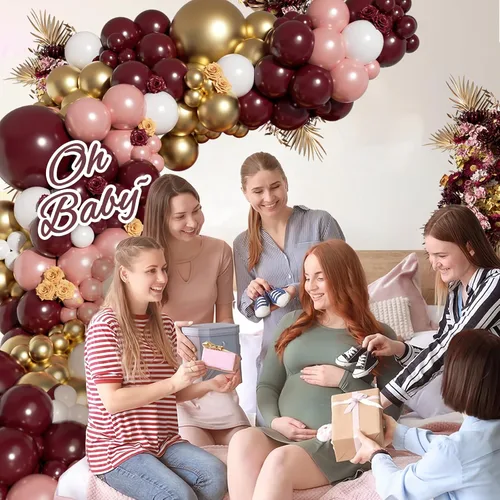 Vista 5 de Kit de guirnalda de arco de globos burdeos de 142 piezas con globos metálicos de oro rosa, granate y oro para decoraciones de cumpleaños, baby