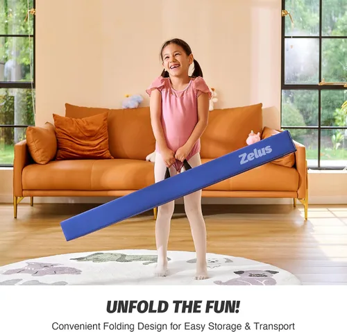 Vista 6 de ZELUS Viga de Equilibrio de Gimnasia Plegable de 8', Viga de Equilibrio de Suelo con Asas de Transporte, Base Antideslizante para Niños
