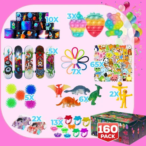 Vista 3 de Paquete de 160 Piezas de Juguetes Fidget para Fiestas, Conjunto Sensorial Pop Seleccionado al Azar, Calcomanías de Regalo para Niños Adultos Niño