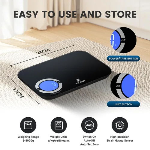 Vista 6 de EILISON Báscula inteligente de cocina con calculadora de nutrición, báscula digital de alimentos, pantalla a color TFT grande, aplicación Bluetooth
