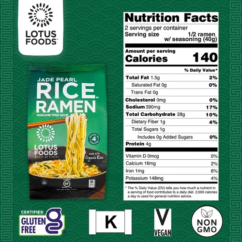 Vista 2 de Lotus Foods Jade Pearl Organic Rice Ramen - Bolsas de 2.8 onzas (paquete de 10)