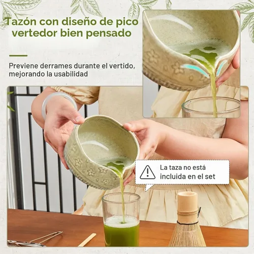 Vista 3 de Juego de 5 batidores de matcha, cuenco de 18 onzas con boquilla, kit de batidores de matcha de ceremonia japonesa, batidor de bambú 100% natural