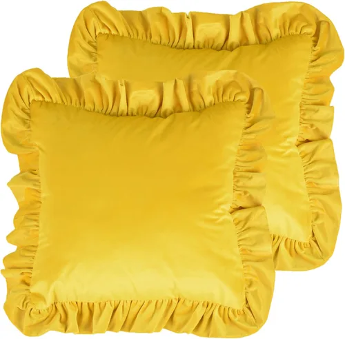 Vista 10 de Jemiipee Juego de 2 fundas de almohada de terciopelo con volantes para sofá, juego de 2 fundas de almohada decorativas con volantes de 18 x 18