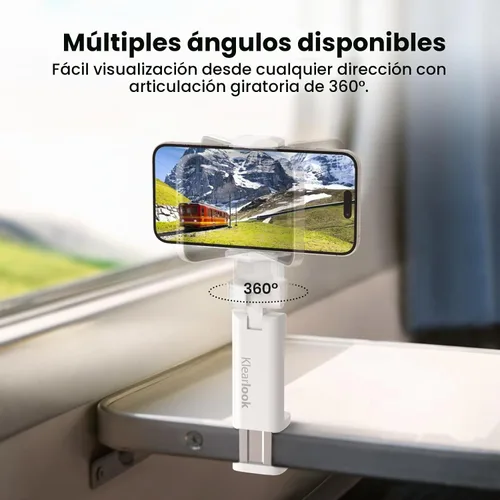 Vista 3 de Klearlook Soporte Universal para Teléfono de Vuelo, Blanco, Plegable, Rotación de 360°, Compatible con Teléfonos de 4.7-6.9 Pulgadas Blanco puro