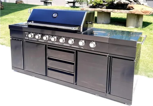 Vista 7 de Parrilla de cocina de acero inoxidable 3 en 1 negro para barbacoa al aire libre, isla de cocina, gas licuado de gas licuado de gas licuado de gas