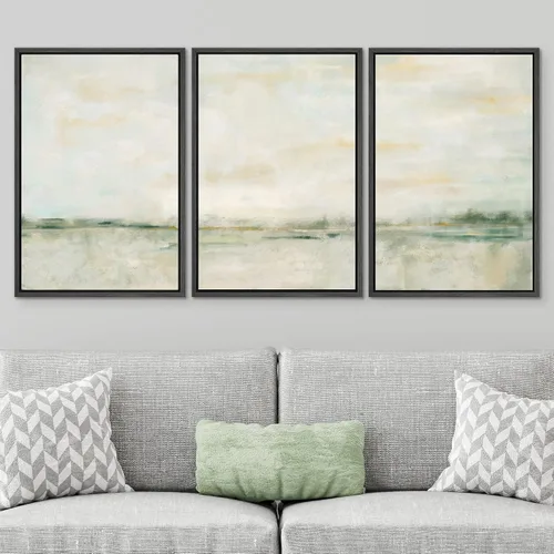 Vista 608 de SIGNWIN Lienzo enmarcado para pared, juego de arte pastel con cadena montañosa, bosque, niebla, naturaleza silvestre, ilustraciones modernas, arte