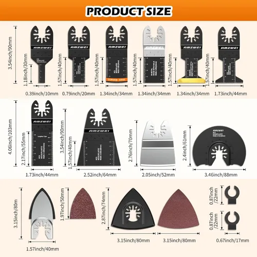 Vista 8 de AMZWEI Hoja de herramienta oscilante 154, cuchillas multiherramienta de titanio con funda, papel de lija para madera, metal, corte de plástico