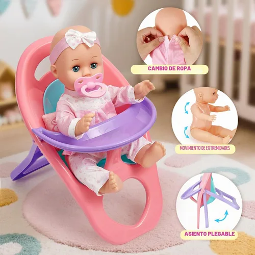 Vista 5 de Golray Juego de Juguetes de Muñeca Bebé de 12 Pulgadas con Cochecito para Niñas de 3, 4, 5, 6 Años - 26 Piezas Muñeca Bebé con Accesorios Edredón