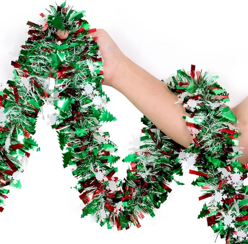 Vista 7 de Decoración de guirnalda del 4 de julio, 50 pies de oropel con purpurina patriótica para árbol, coche, carrito de golf, desfile, flotador, bicicleta