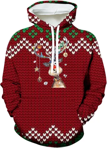 Vista 6 de Muscularfit Sudadera fea de Navidad para hombre, con estampado divertido, sudadera con capucha de manga larga con cordón