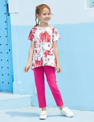Vista 2 de Arshiner Conjunto de 2 piezas de pantalones y pantalones con estampado floral para niñas pequeñas