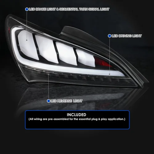 Vista 4 de Spec-D Tuning Negro carcasa transparente lente secuencial LED luces traseras para Hyundai Genesis Coupe 2Dr 2010-2016 Conjunto de luces traseras