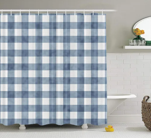 Vista 4 de CAPSCEOLL Navy Contemporary Geometric Shower Curtain for Bathroom Blue Gingham Pattern Repeat that is and Repeats Fabric Bath Curtain Country Cloth