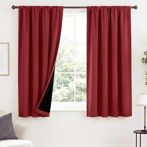 Vista 65 de NICETOWN Biscotti Beige 100% Cortinas opacas de 45" de largo para cocina, bolsillo con varilla para sótano completamente opaco, cortinas térmicas