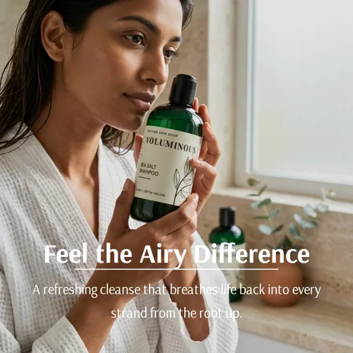 Vista 4 de Nature Skin Shop Champú voluminoso de sal marina, fórmula espesante para cabello adelgazante, graso y fino, desintoxicación del cuero cabelludo